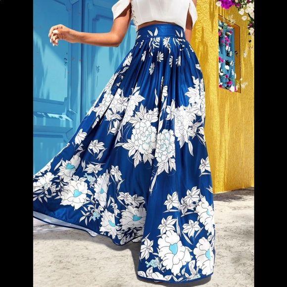 Boho Gypsy High Waist Floral Print Pleated Skirt - Picture 5 of 11